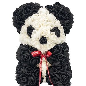 New Always and Forever Black and White Rose Panda Bear
